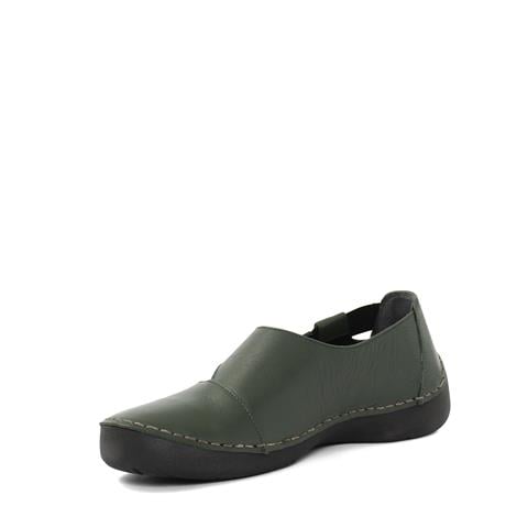 Kadın Yeşil Bilekten Lastikli Deri Ayakkabı