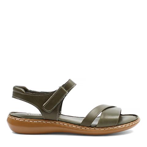 Kadın Yeşil Bilekten Cırt Cırtlı Deri Sandalet