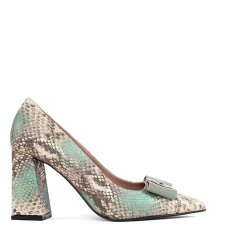 Kadın Yeşil Yılan Derisi Desenli Klasik Ayakkabı