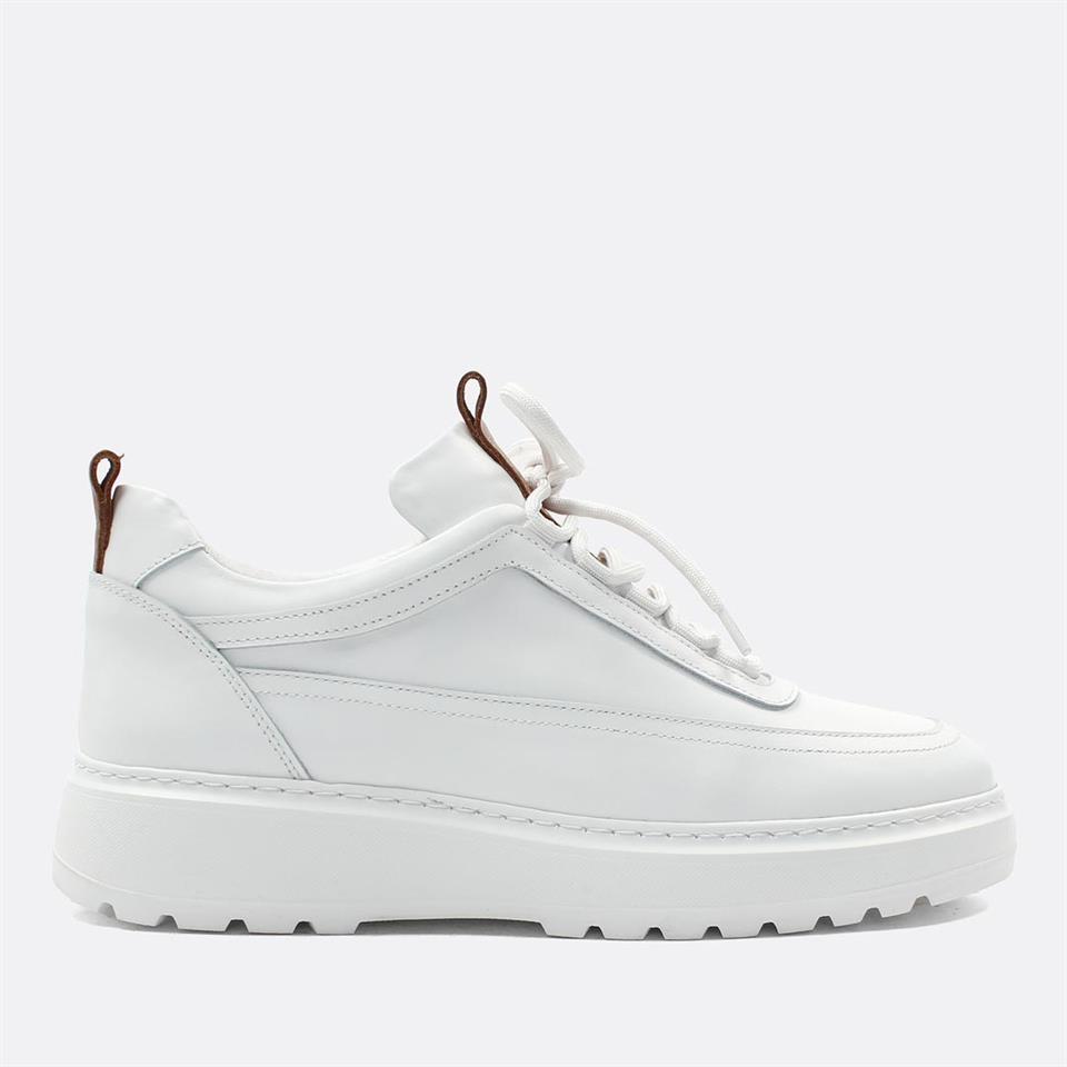 Celal Gültekin Erkek Beyaz Bağcıklı Kalın Tabanlı Deri Sneaker