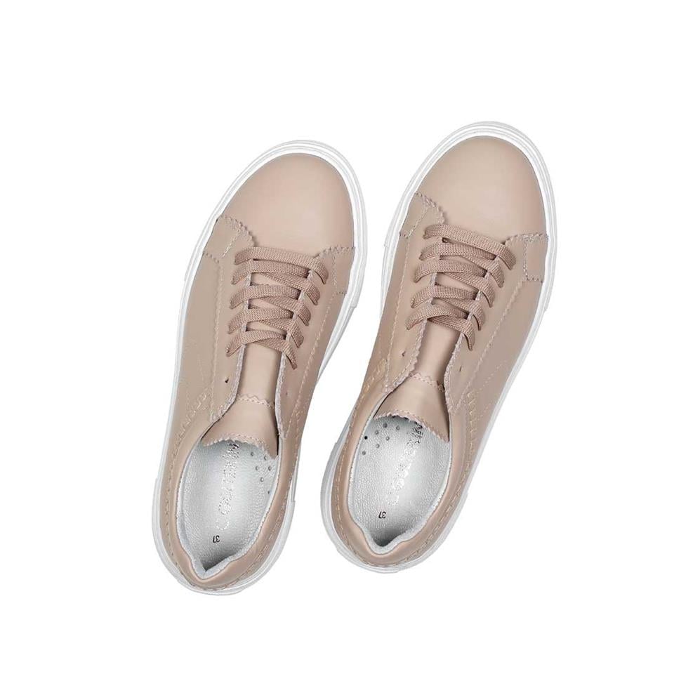 Celal Gültekin Kadın Pudra Bağcıklı Kalın Tabanlı Deri Sneaker
