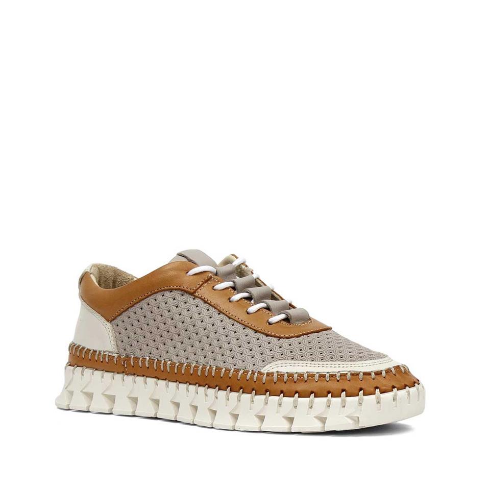 Celal Gültekin Kadın Vizon Taba Bağcıklı Kalın Tabanlı Deri Sneaker