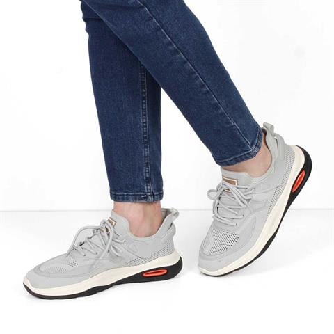 Celal Gültekin Erkek Gri Bağcıklı Kalın Tabanlı Deri Sneaker