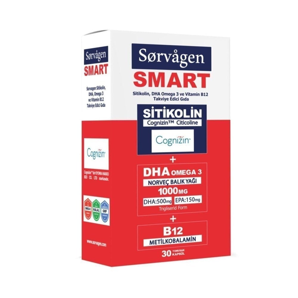 Sorvagen Smart Sitikolin DHA Omega 3 B12 30 Kapsül