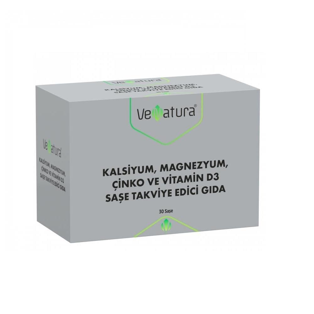 VeNatura Kalsiyum, Magnezyum, Çinko ve Vitamin D3 Takviye Edici Gıda 30 Saşe