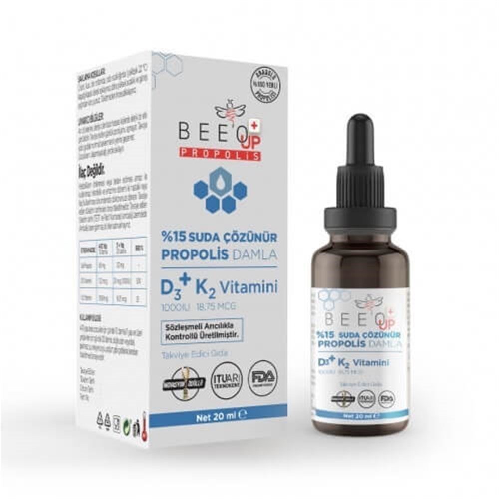Bee'O UP %15 Suda Çözünür Propolis + D3K2 Damla 20 ml