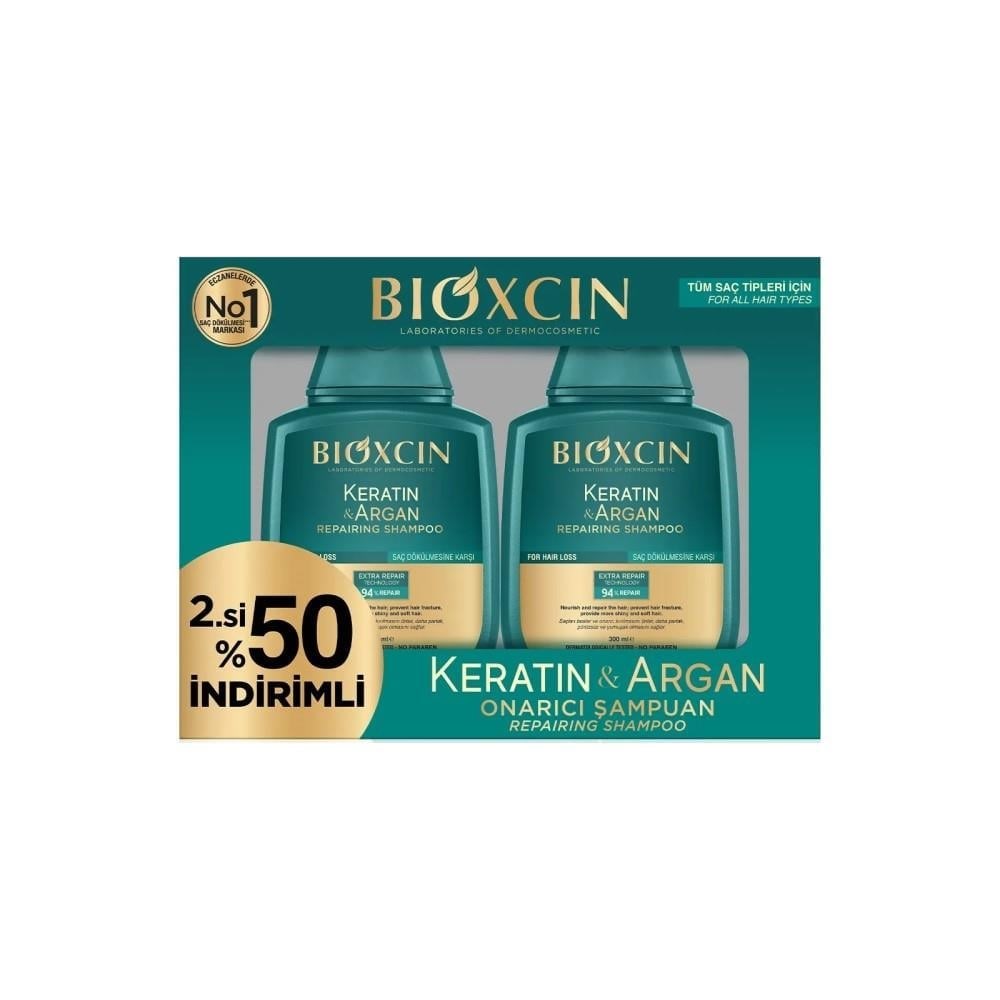 Bioxcin Keratin ve Argan Onarıcı Şampuan 300 ml 2'li Paket