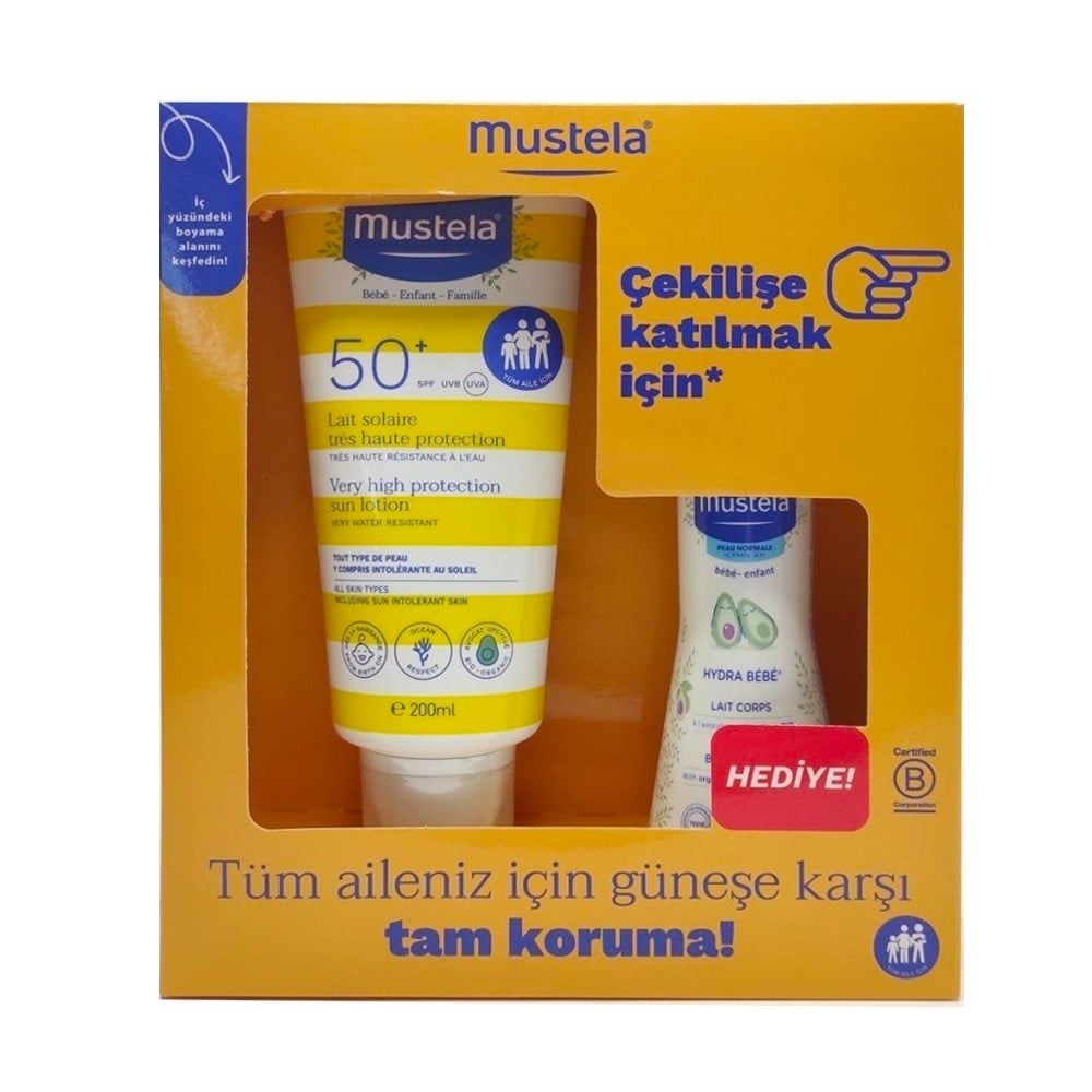 Mustela Güneş Koruyucu SPF50+ 200 ml & Hydra Bebe Vücut Losyonu 50 ml