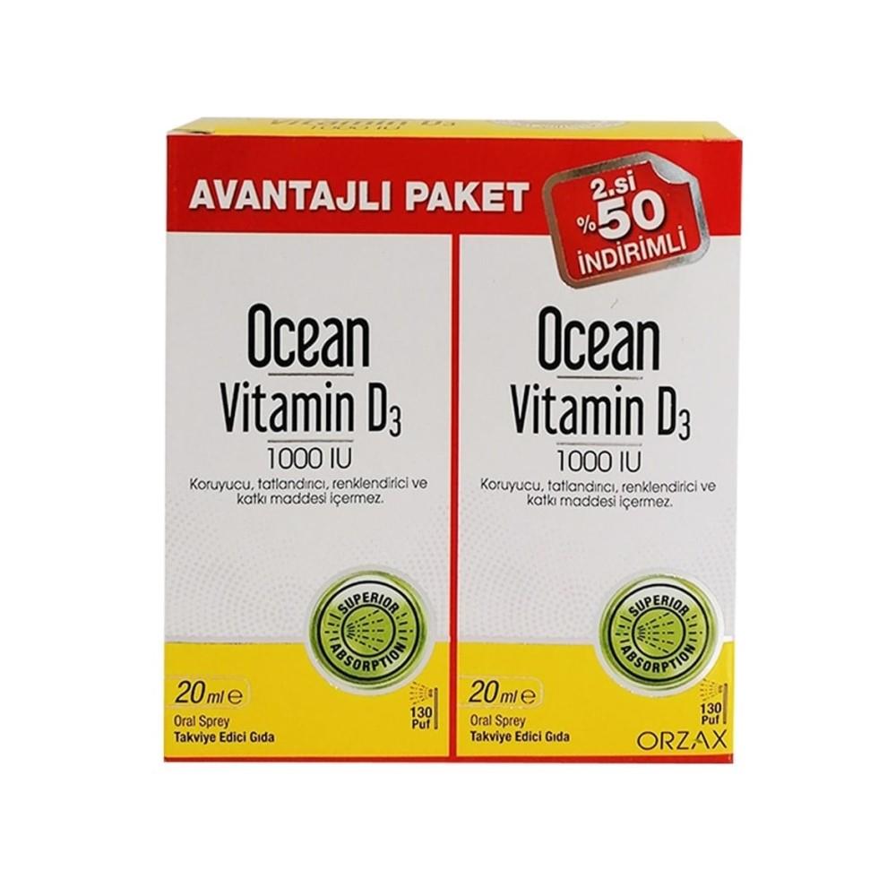 Ocean Vitamin D3 1000 IU Sprey 2'li Paket