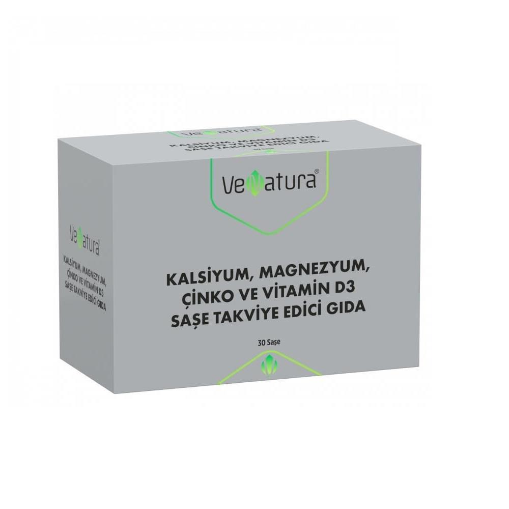 VeNatura Kalsiyum, Magnezyum, Çinko ve Vitamin D3 Takviye Edici Gıda 30 Saşe