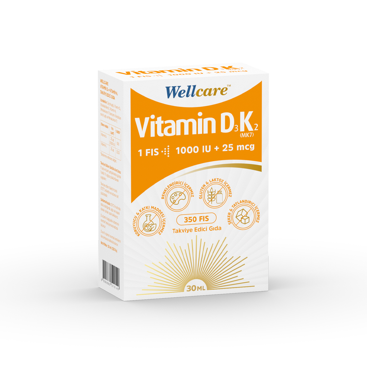 Wellcare Vitamin D3+K2 Sprey 30 ml