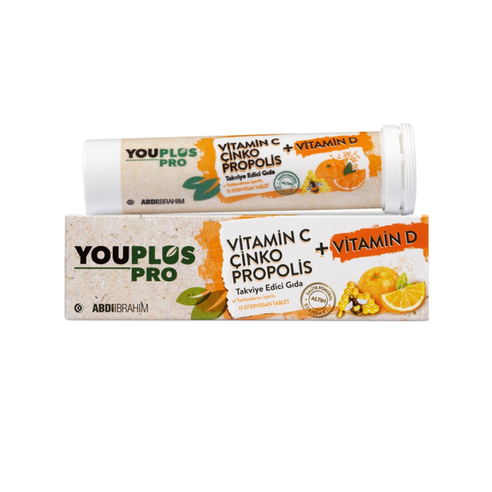 Youplus Pro Vitamin C, Vitamin D, Çinko, Propolis 15 Efervesan Tablet
