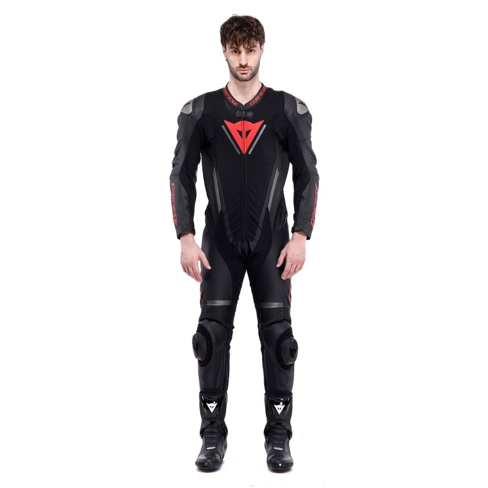 Dainese Demon Sprint Perf 1PC Leather Suit Black Black Red Lava Tek Parça Tulum