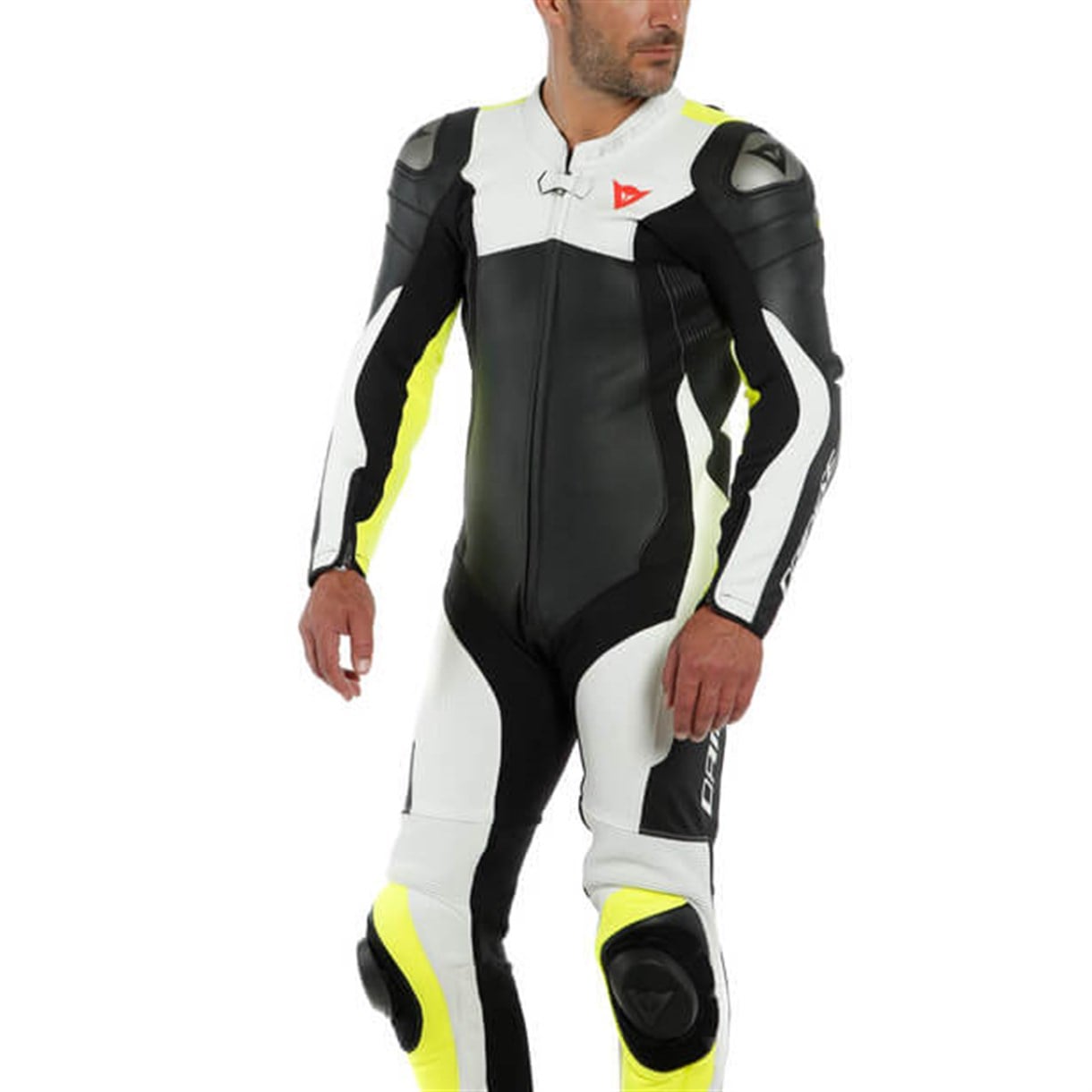 Dainese Assen 2 Black White Fluo Yellow Tek Parça Delikli Deri Tulum