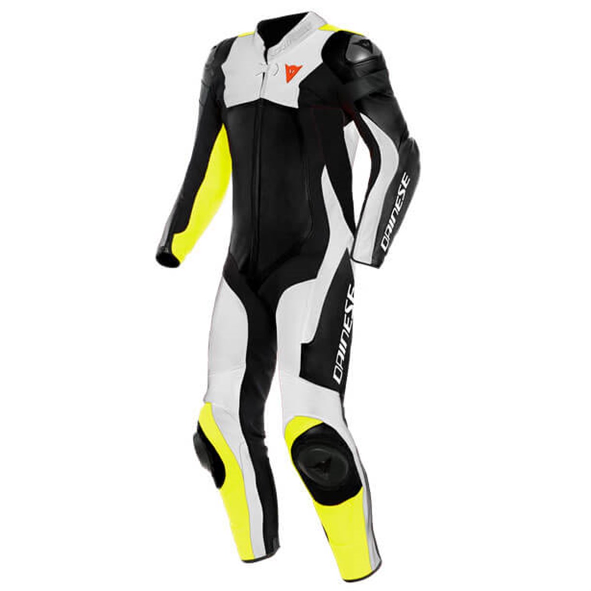 Dainese Assen 2 Black White Fluo Yellow Tek Parça Delikli Deri Tulum