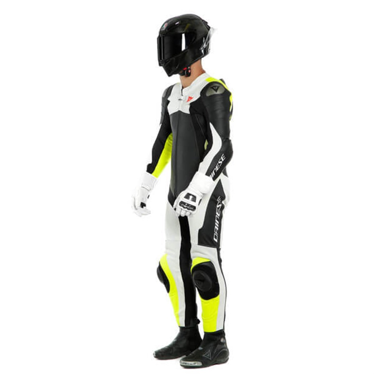 Dainese Assen 2 Black White Fluo Yellow Tek Parça Delikli Deri Tulum