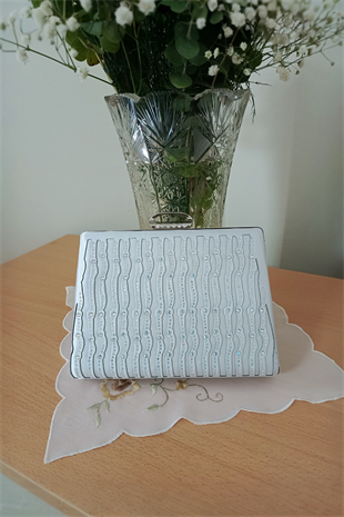 Gümüş Lazer Taşlı Abiye Çanta