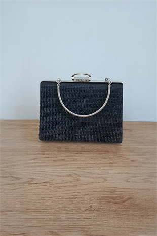 Siyah Lazer Taşlı Abiye Çanta