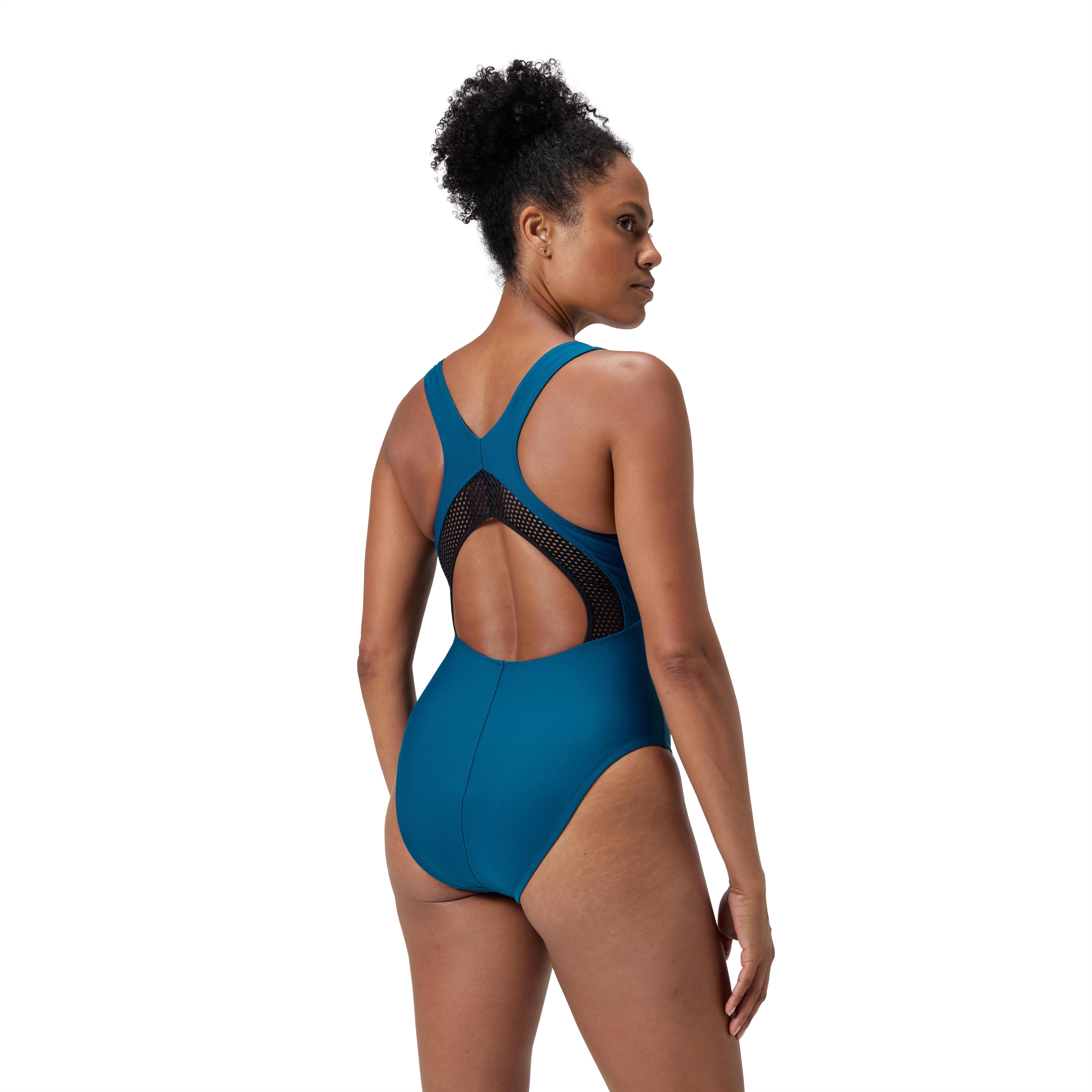 Speedo Solid Scoop Neck Mesh Kadın Yüzücü Mayosu