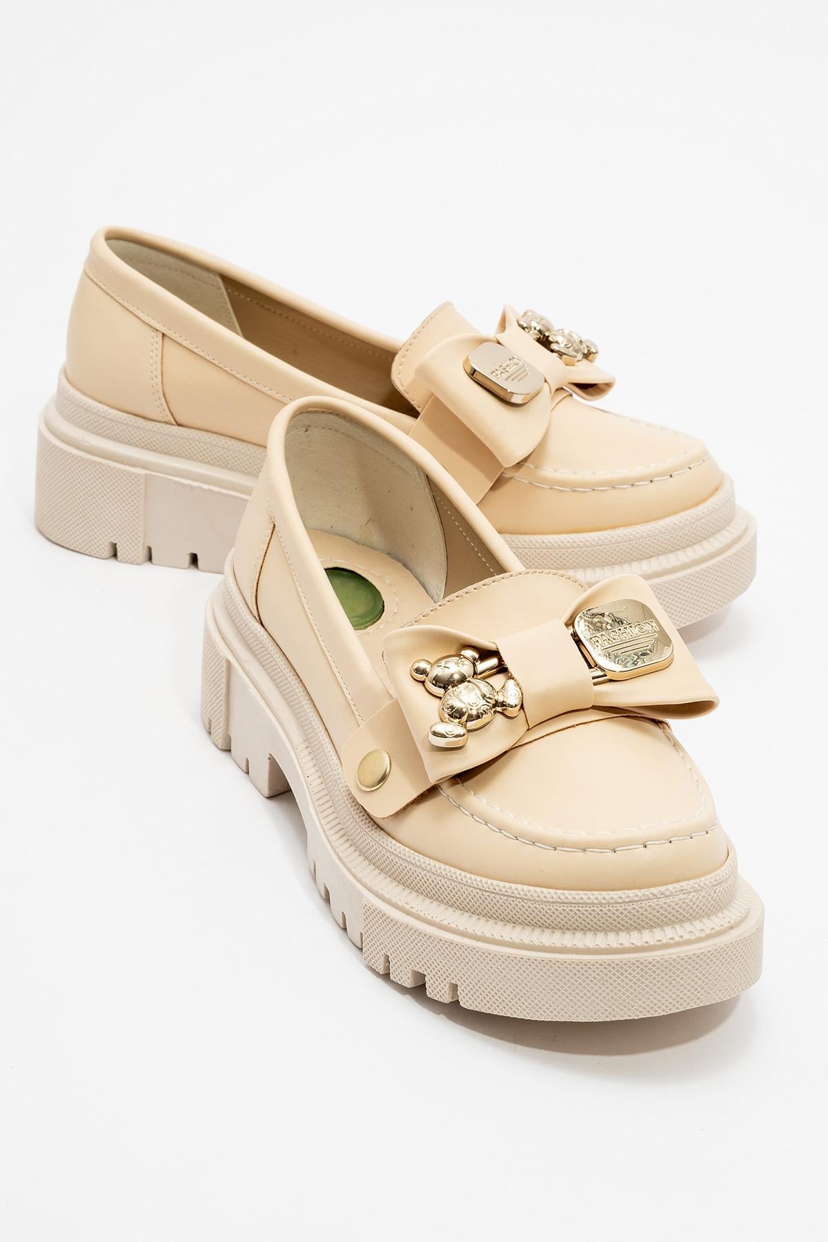 Ayıcık Tokalı Kadın Loafer BEJ CİLT