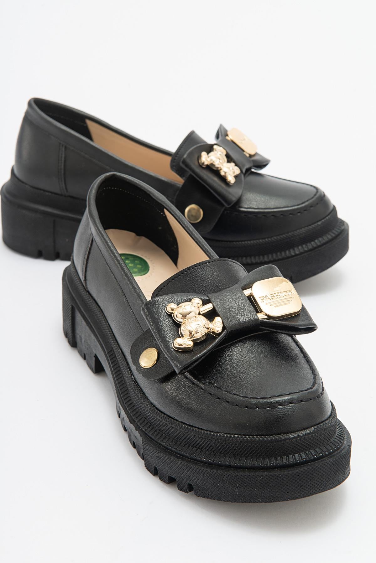 Ayıcık Tokalı Kadın Loafer SİYAH CİLT