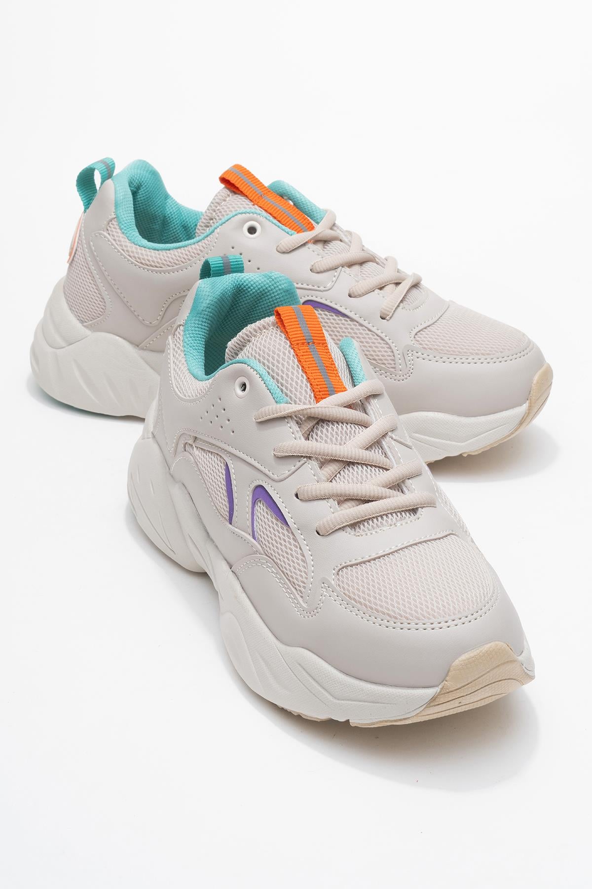 Bağcılklı Kadın Spor Ayakkabı BEJ TURKUAZ