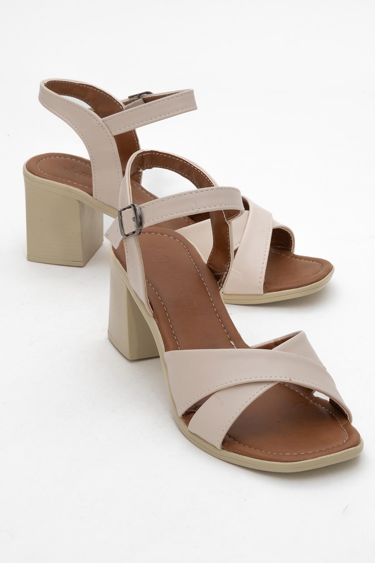 Çapraz Bağlı Topuklu Sandalet KREM