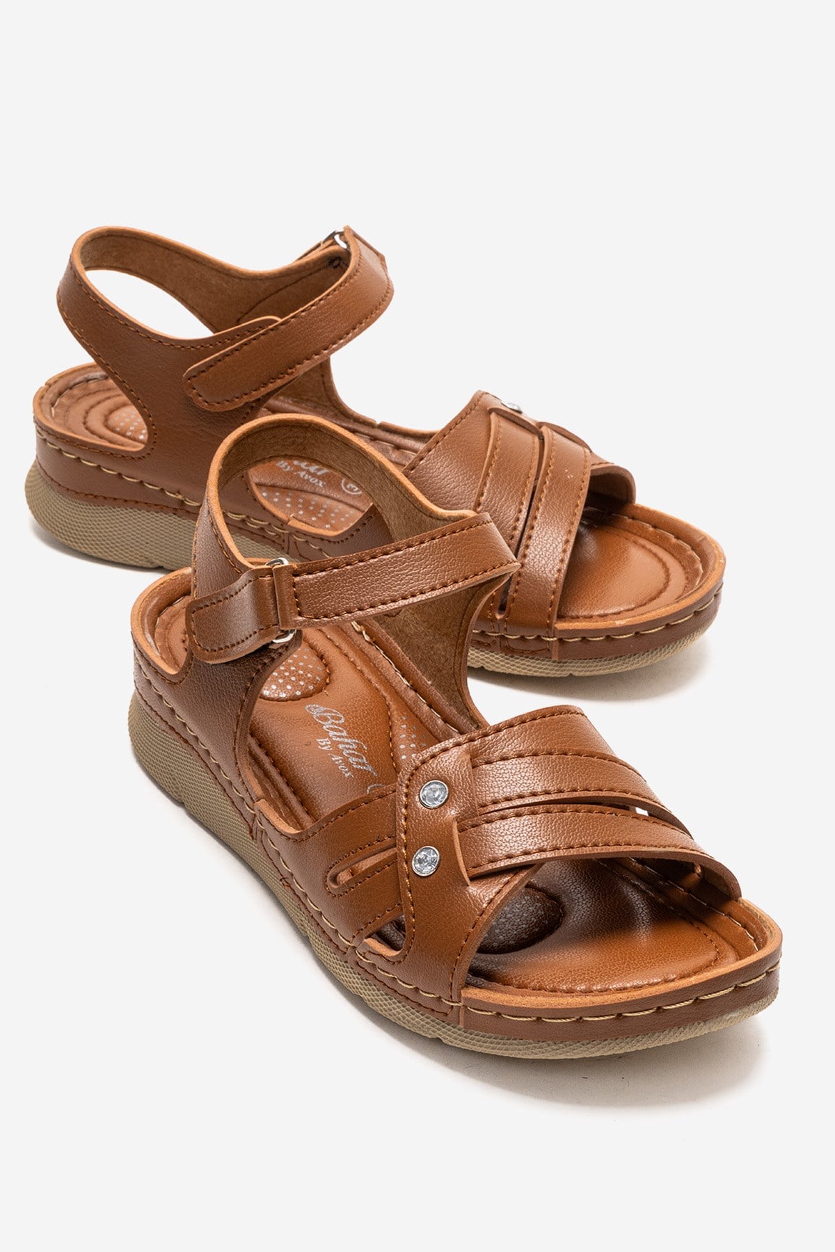 Çapraz Biyeli Cırtlı Kadın Sandalet TABA