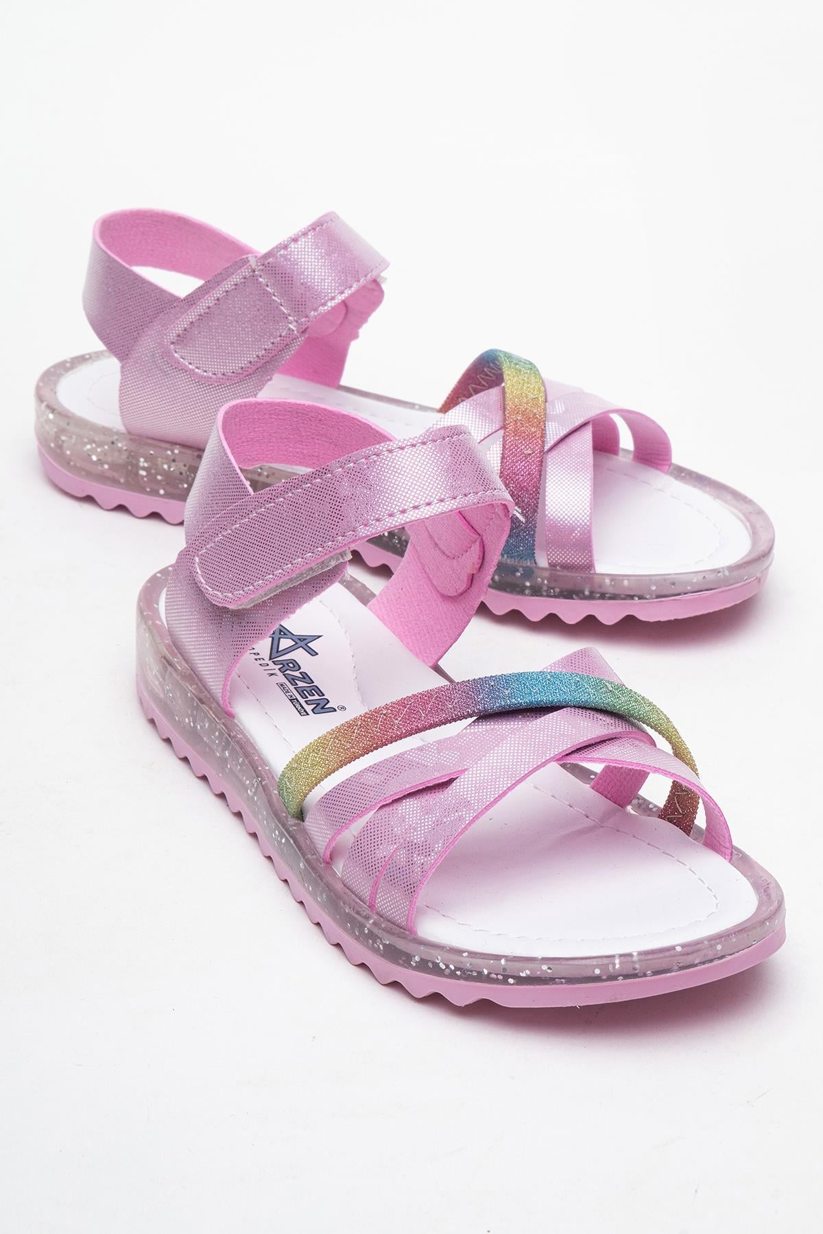 Çapraz Cırtlı Çocuk Sandalet PEMBE