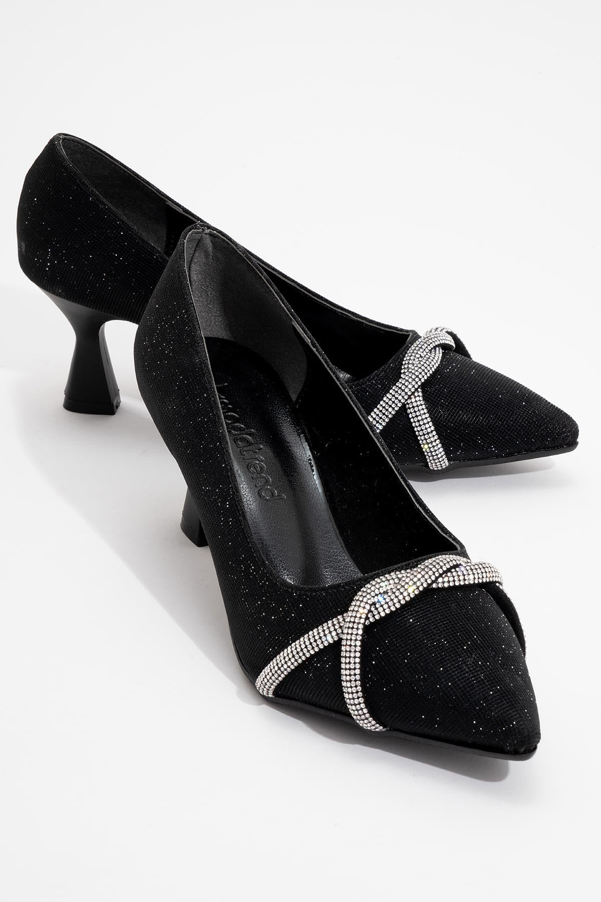 Çapraz Taşlı Kadın Stiletto Ayakkabı SİYAH SİM