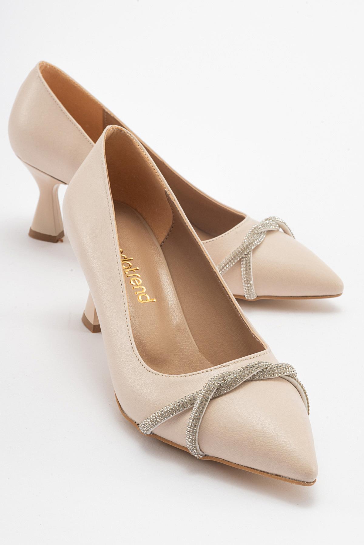 Çapraz Taşlı Kadın Stiletto Ayakkabı TEN CİLT GÜMÜŞ