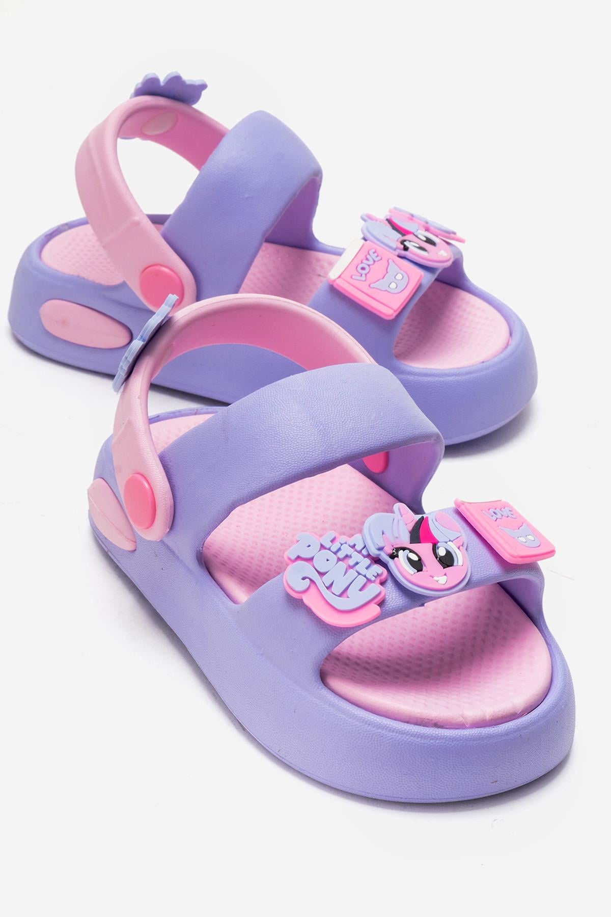 Çocuk Çift Biyeli Emojili Terlik LİLA PEMBE
