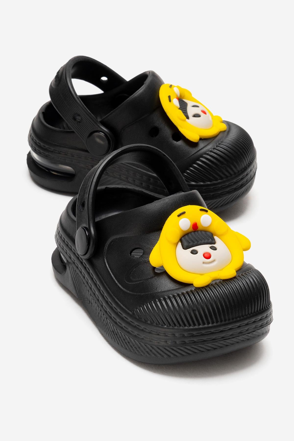 Çocuk Işıklı Emojili Sabo Terlik SİYAH