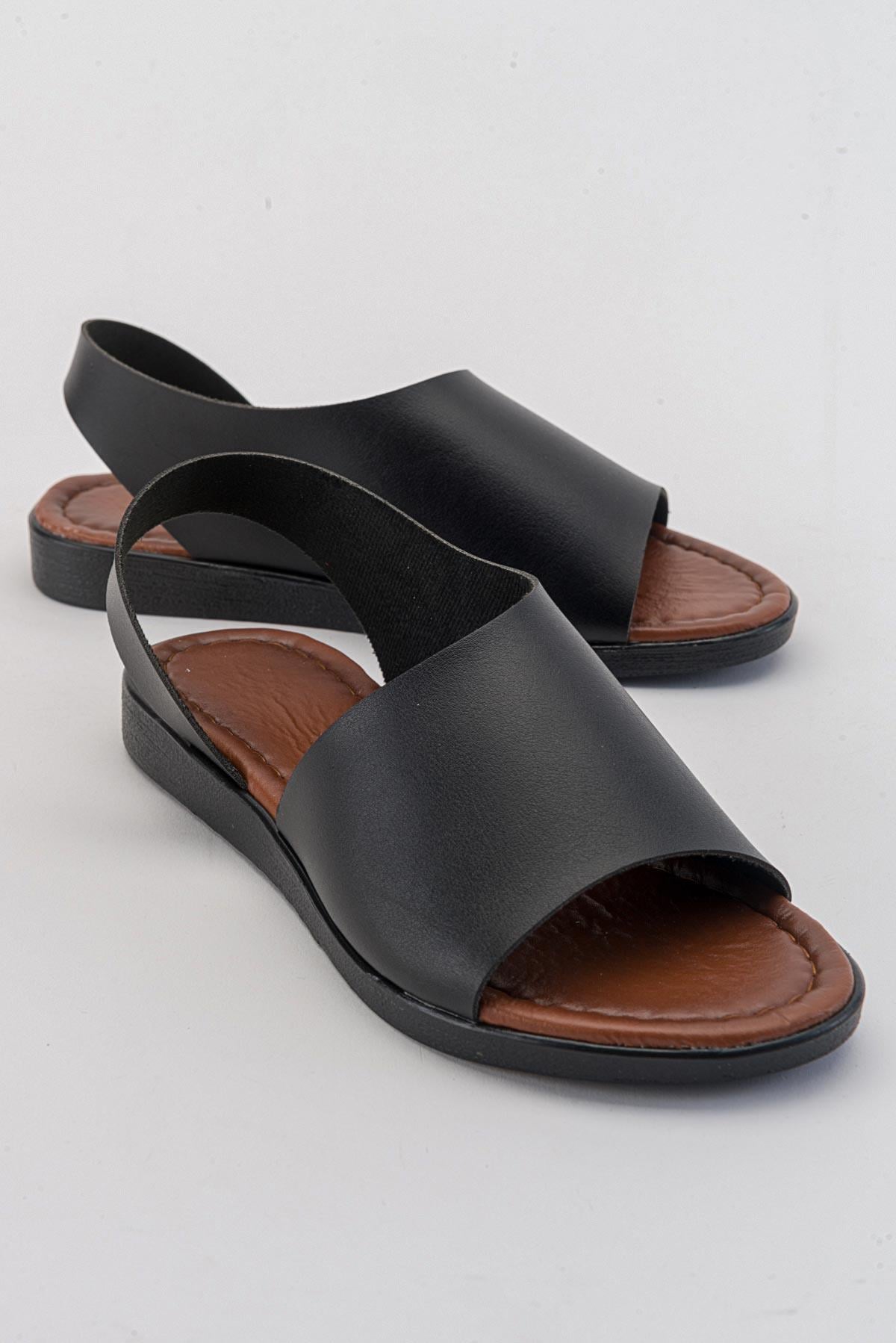 Geniş Tek Bantlı Kadın Sandalet SİYAH CİLT