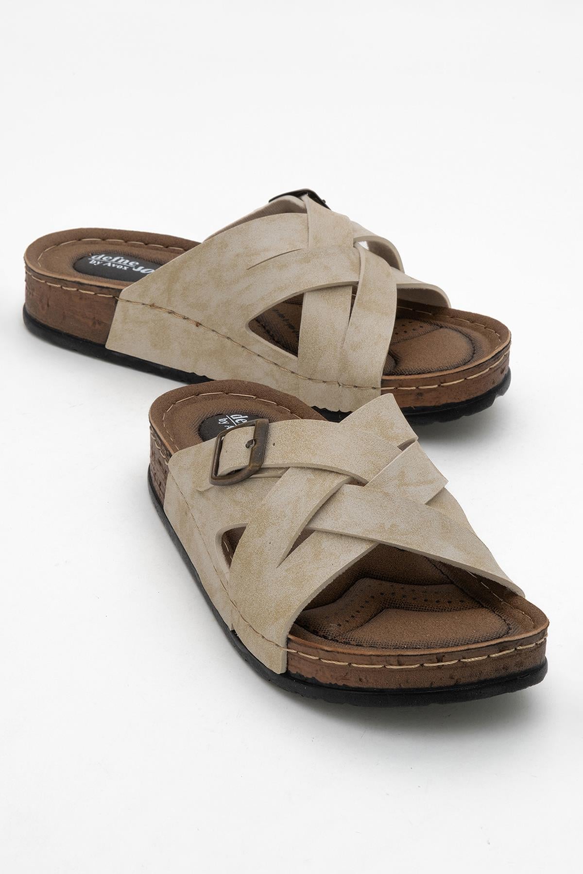 Kadın Çapraz Cırtlı Sandalet BEJ