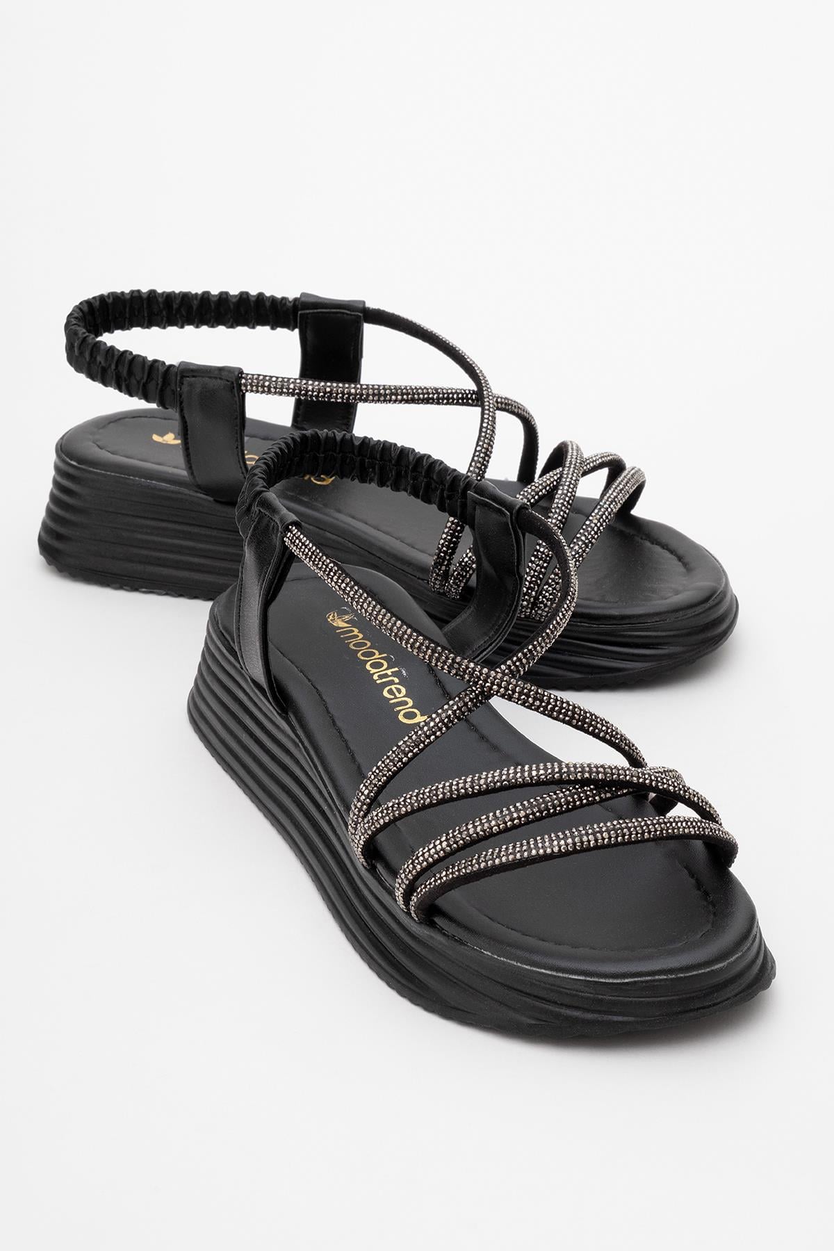 Kadın Çapraz Taşlı Sandalet SİYAH