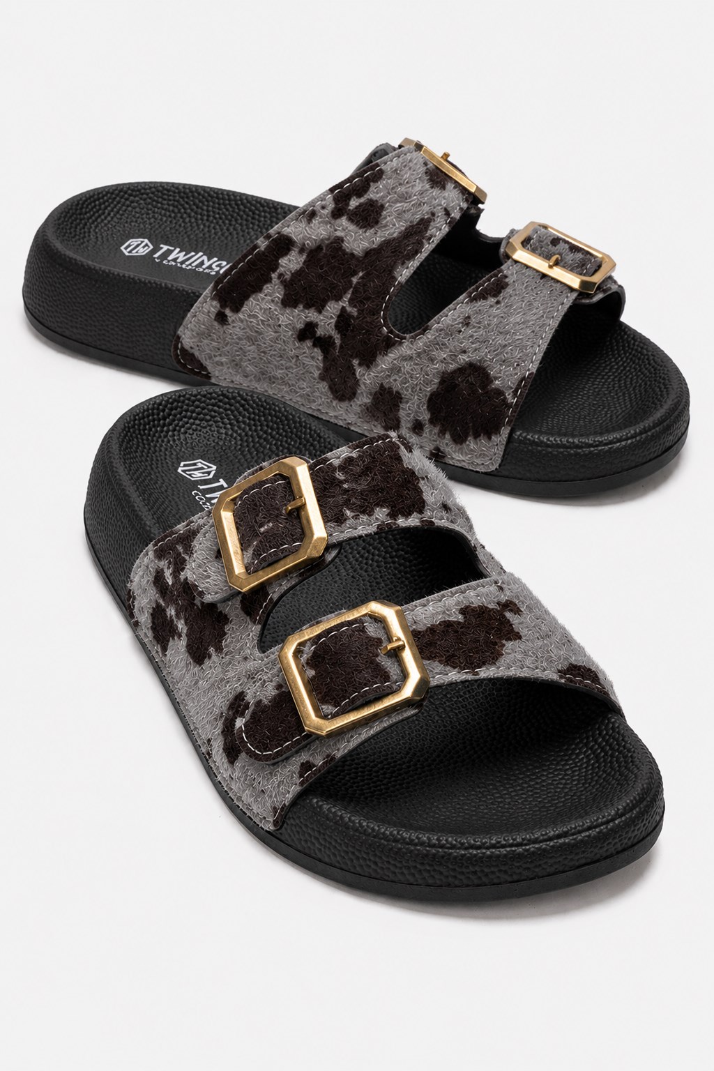 Kadın Çift Tokalı Terlik SİYAH LEOPAR
