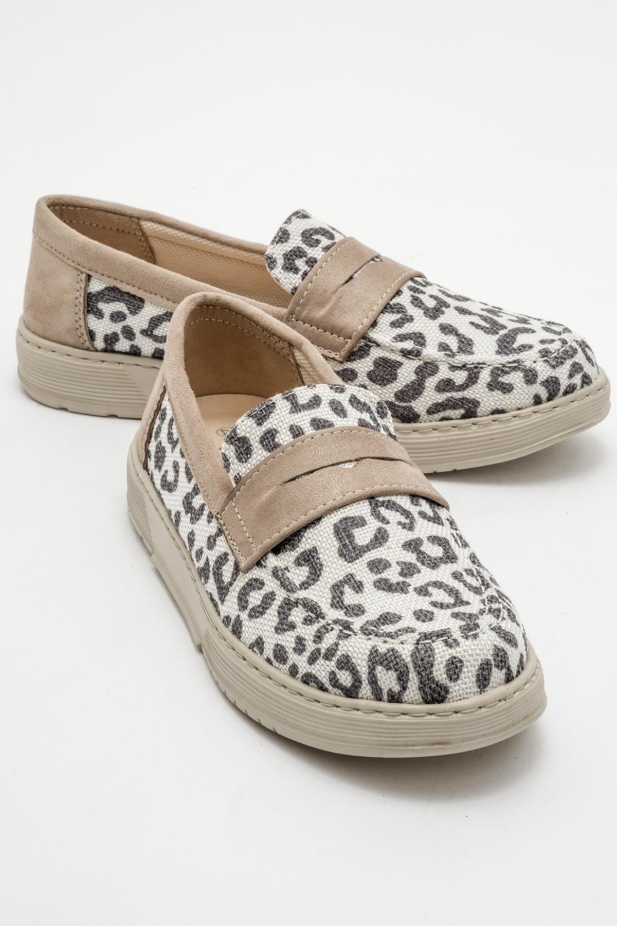 Kadın Leopar Desen Loafer FÜME