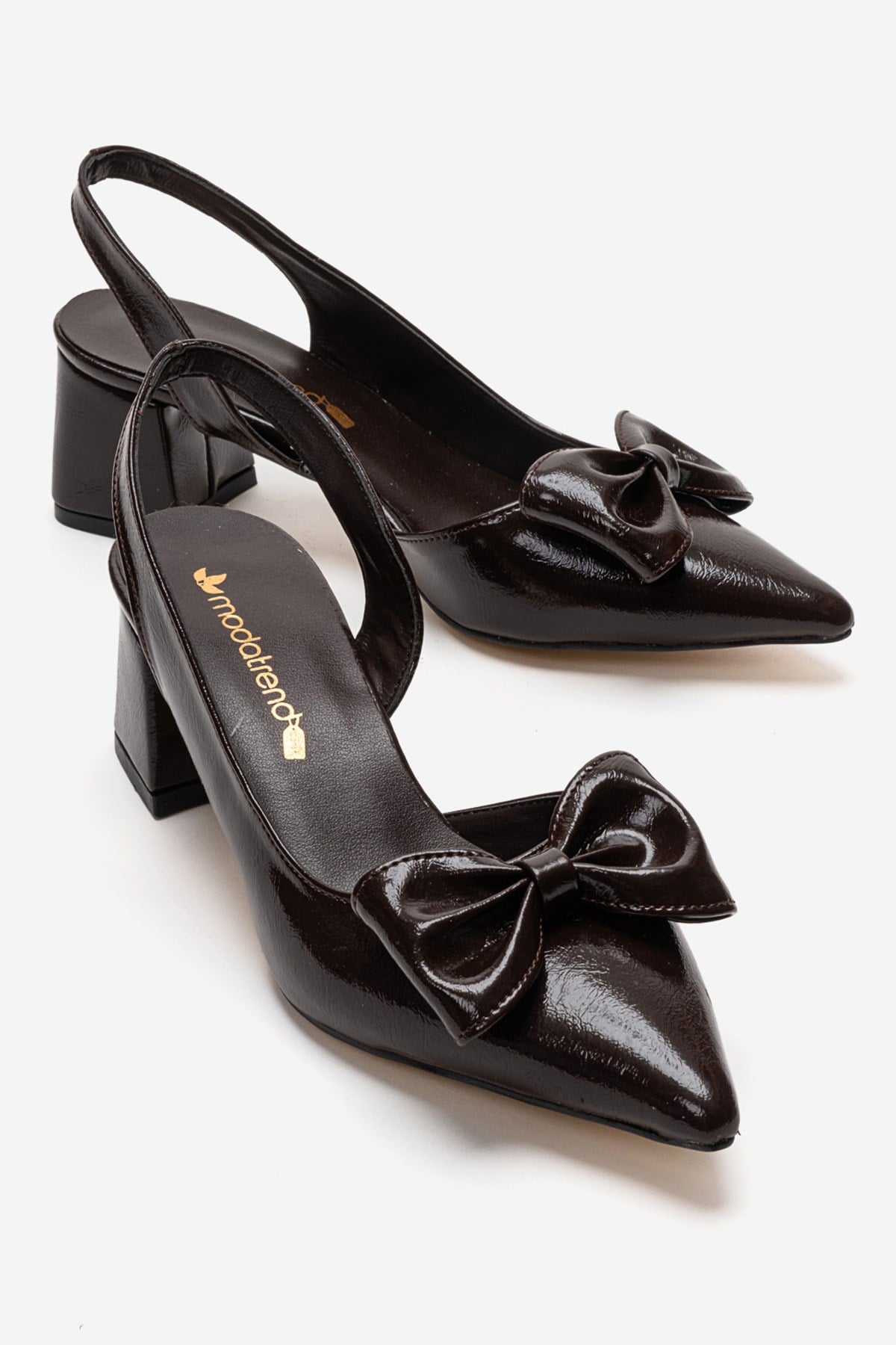 Kadın Papyonlu  Yan ve Arkası  Açık Topuklu Sandalet KAHVE KIRIŞIK