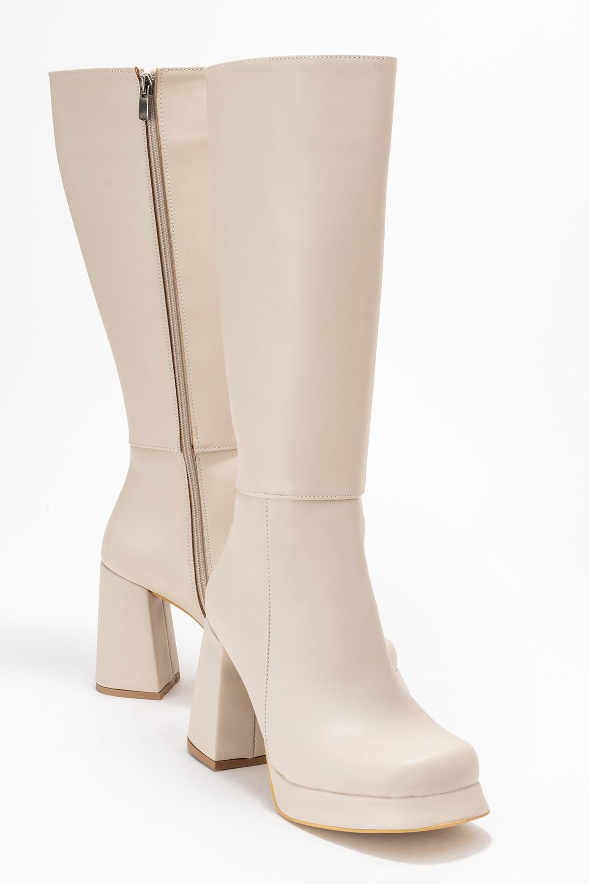 Kadın Platform Taban Çizme BEJ CİLT