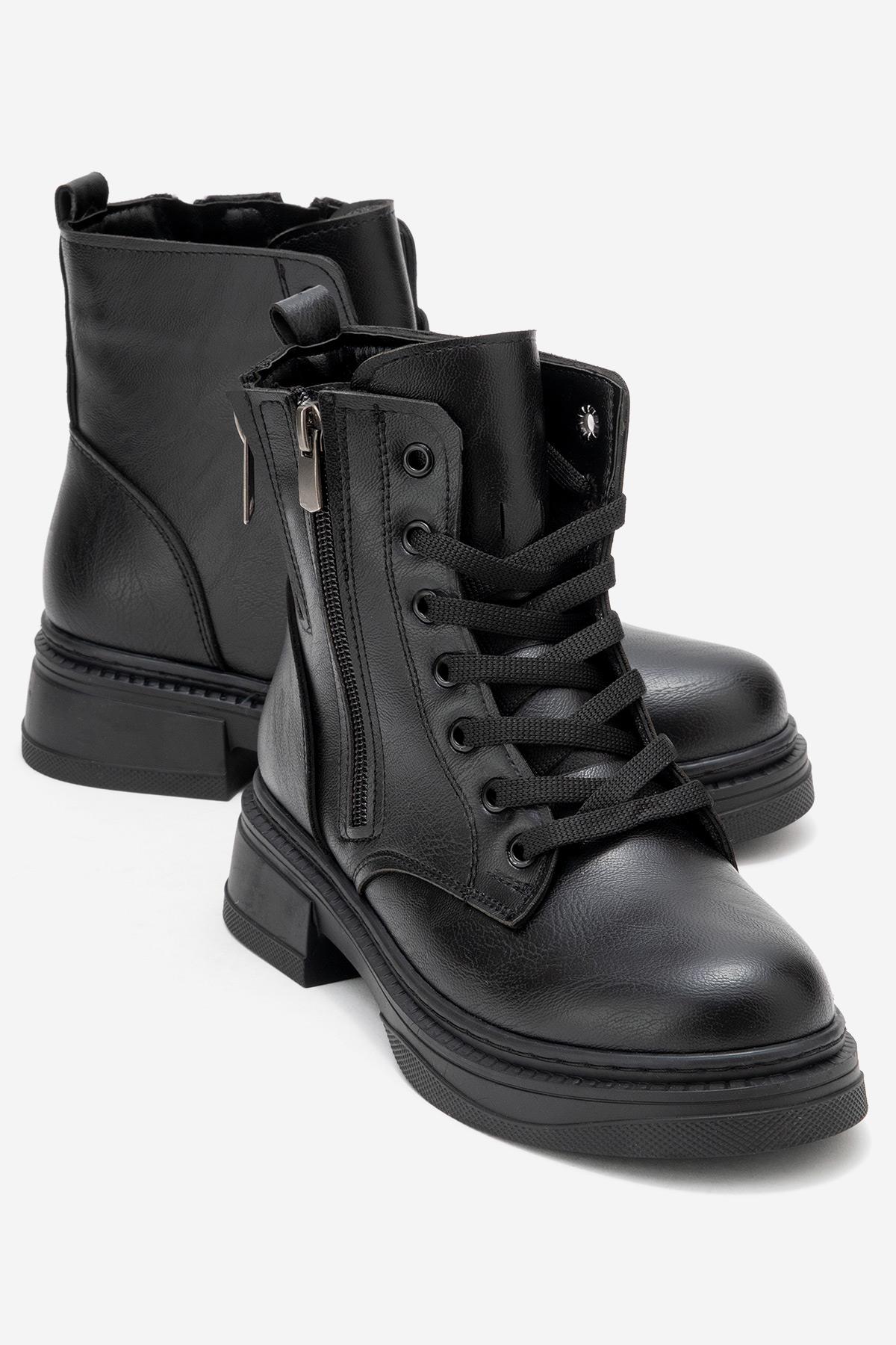 Kadın Sade Çift Fermuarlı Postal SİYAH CİLT