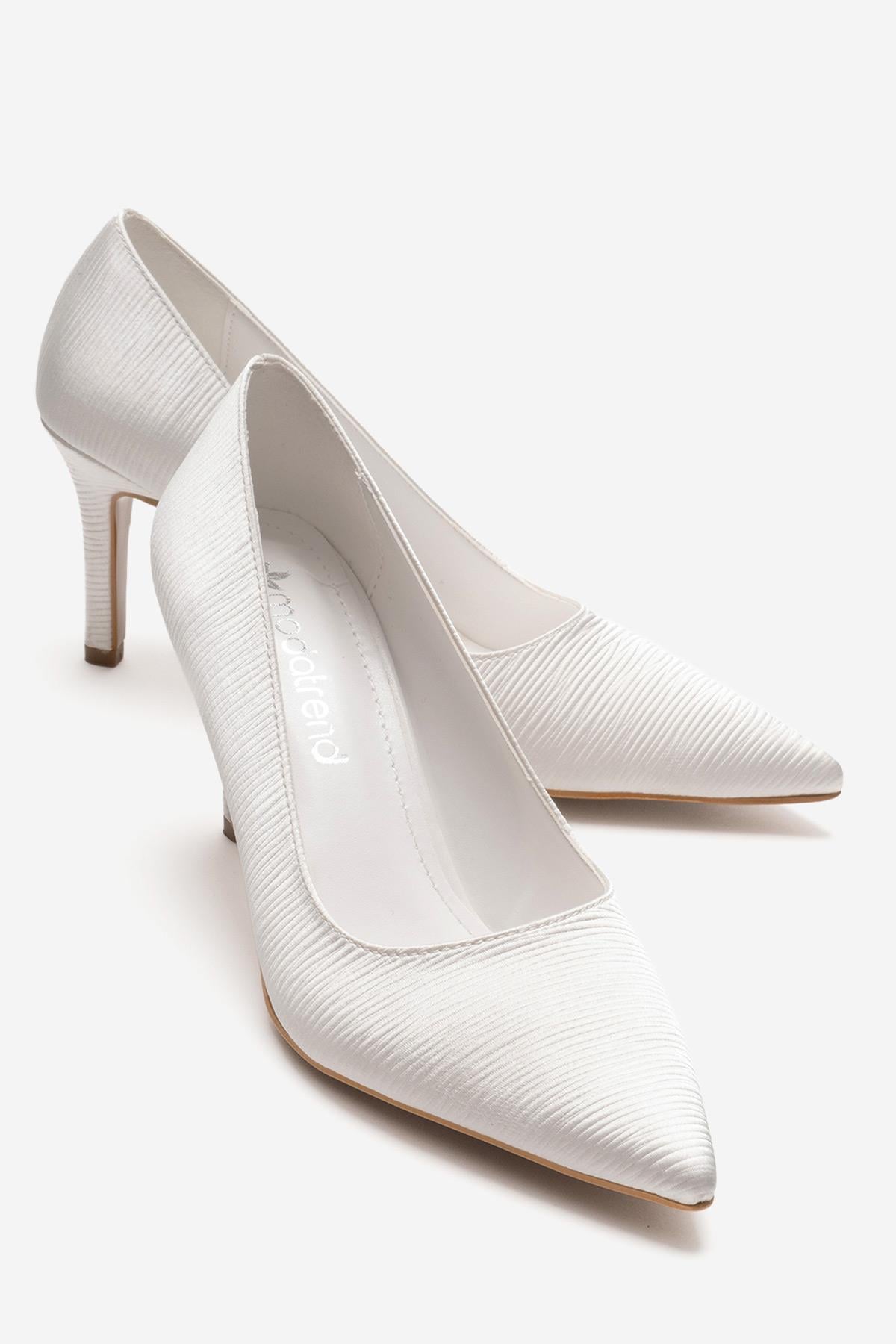 Kadın Stiletto Ayakkabı BEYAZ ÇİZGİLİ SATEN