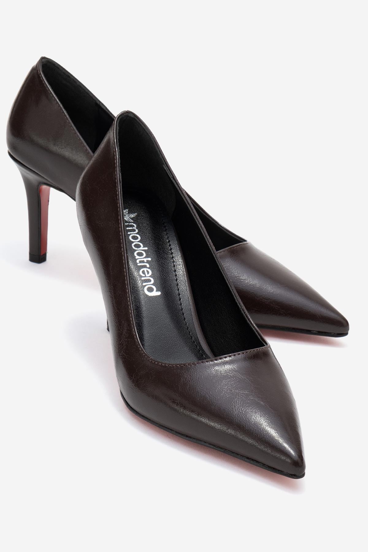 Kadın Stiletto Ayakkabı KAHVE KIRIŞIK