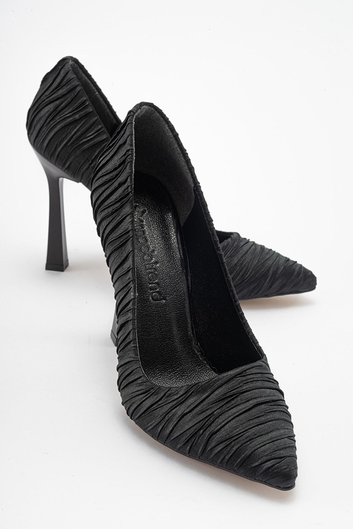 Kadın Stiletto Ayakkabı SİYAH KIRIŞIK SATEN