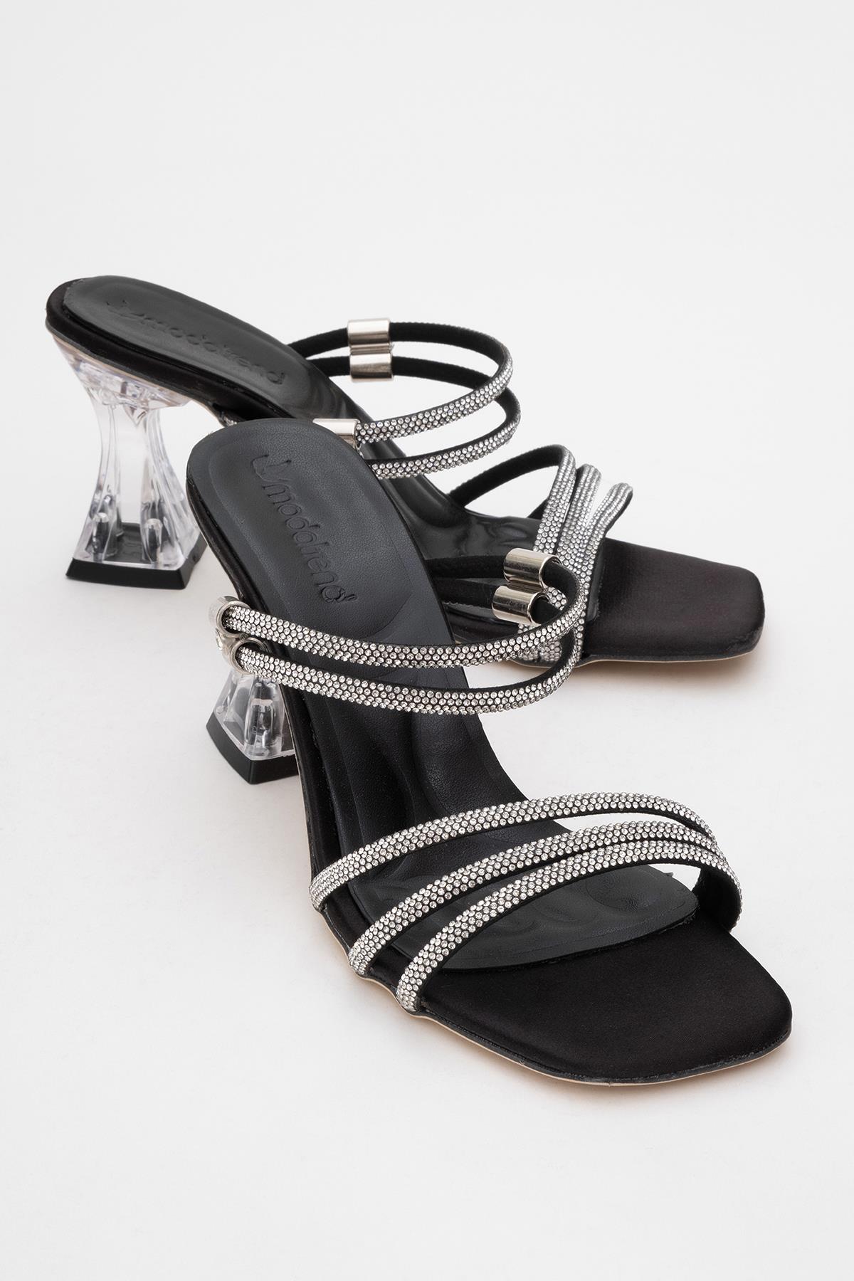 Kadın Tek Bantlı Topuklu Sandalet SİYAH SATEN