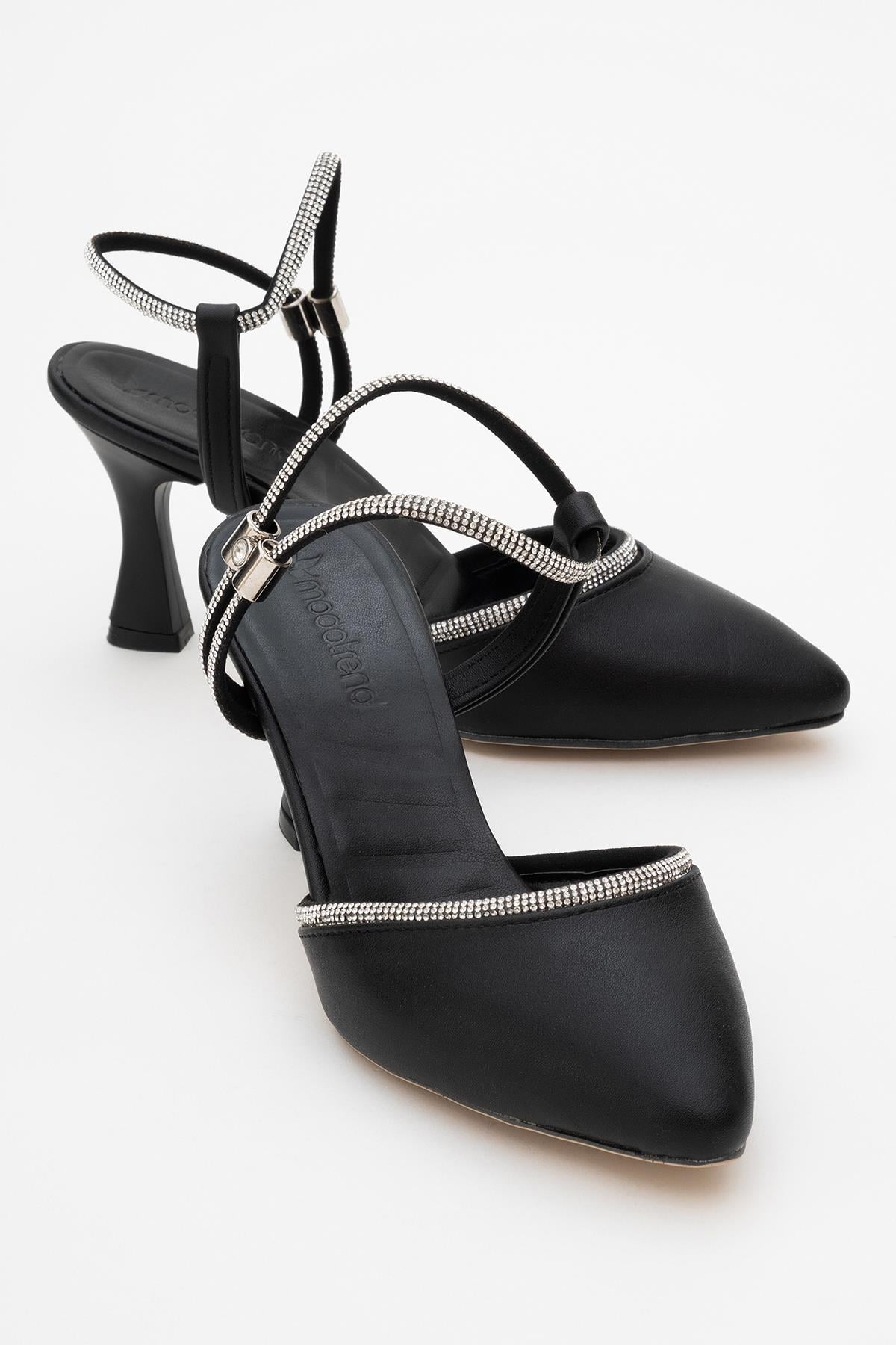 Kadın Tek Bantlı Topuklu Sandalet SİYAH CİLT