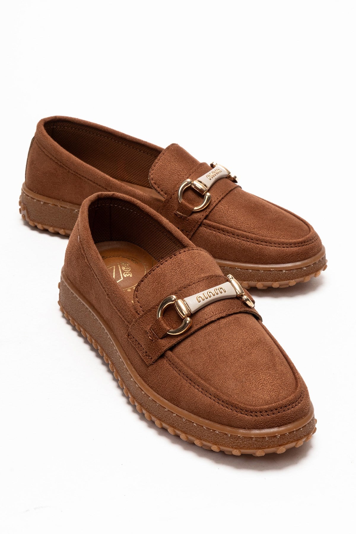 Kaydırmaz Kadın Tokalı Loafer Ayakkabı TABA SÜET