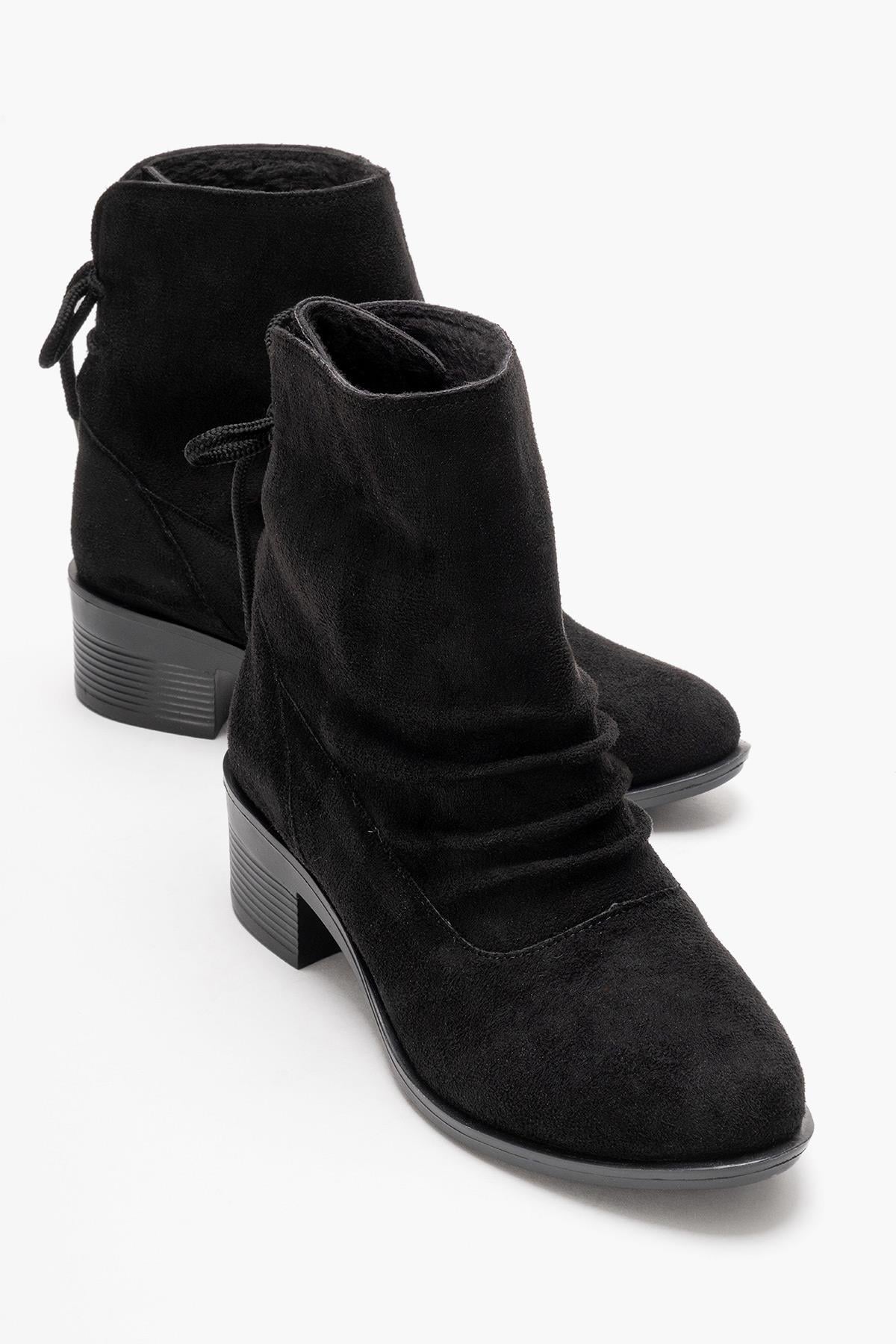 Ön Kırışık Arkadan Bağlı Kadın Bot SİYAH SÜET