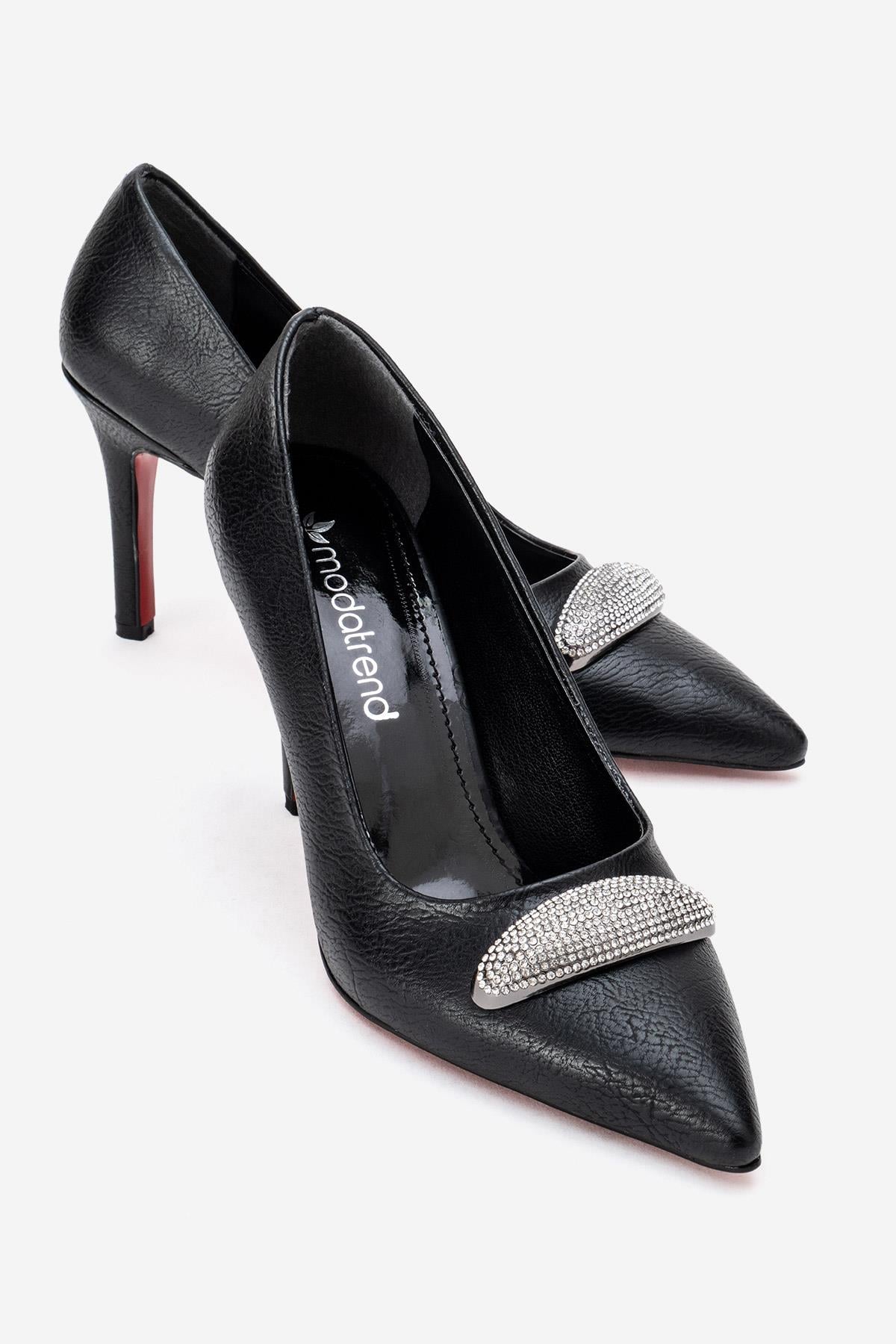 Taşlı Kadın Stiletto Ayakkabı SİYAH CİLT