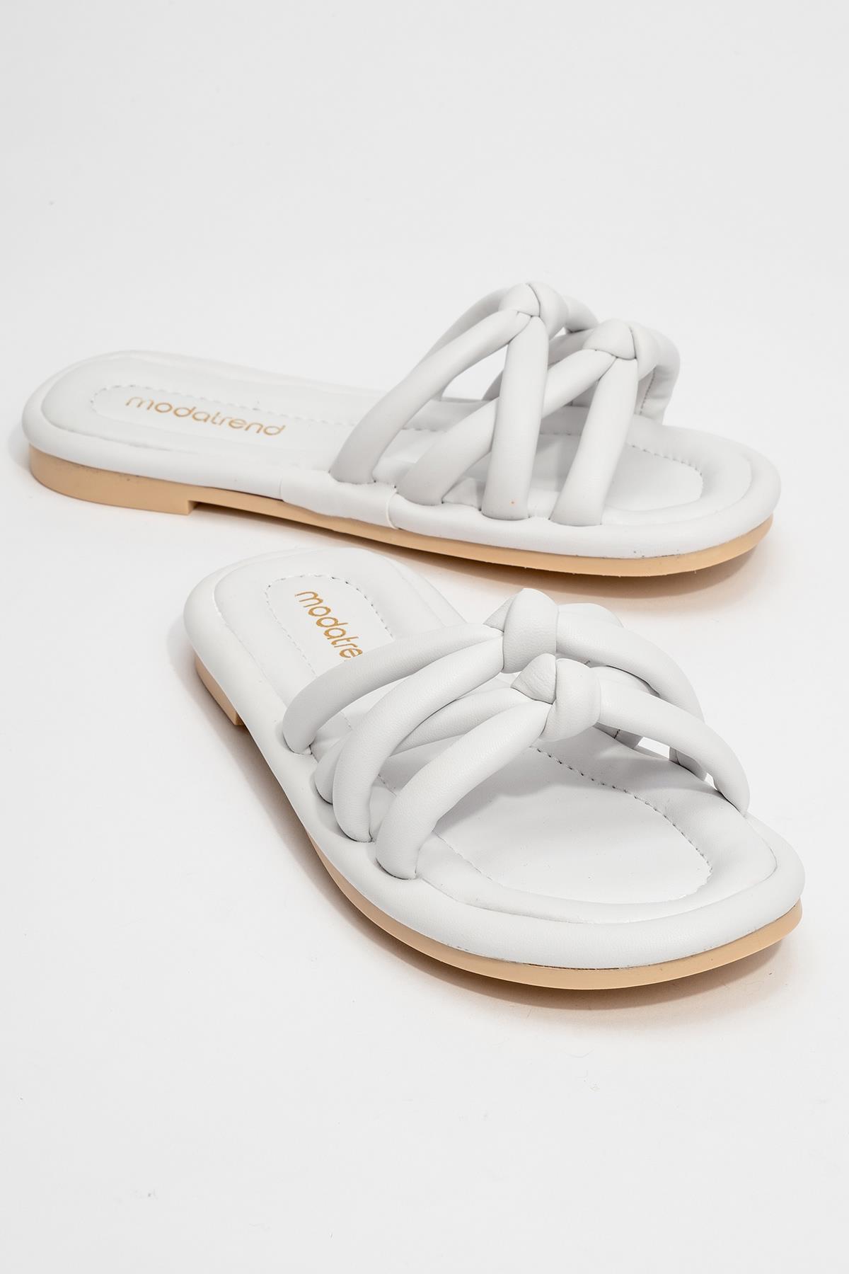 Tek Biyeli Boğumlu Kadın Sandalet BEYAZ
